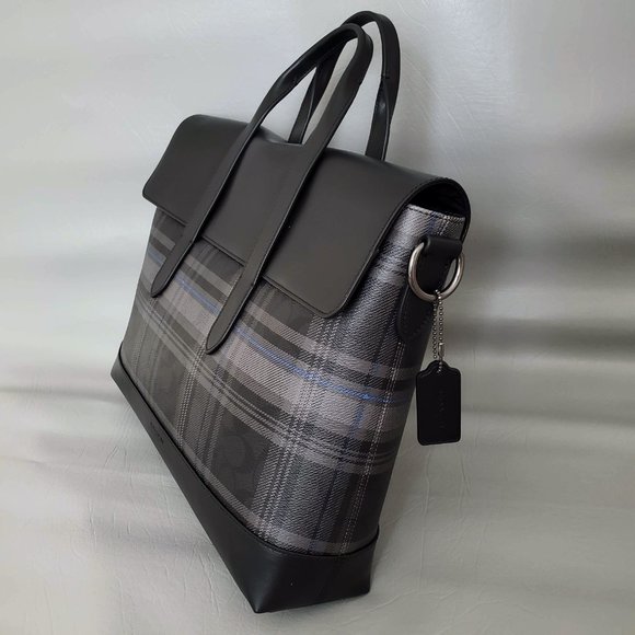 NEW COACH men Plaid Check Business Briefcase bag - Picture 6 of 8
